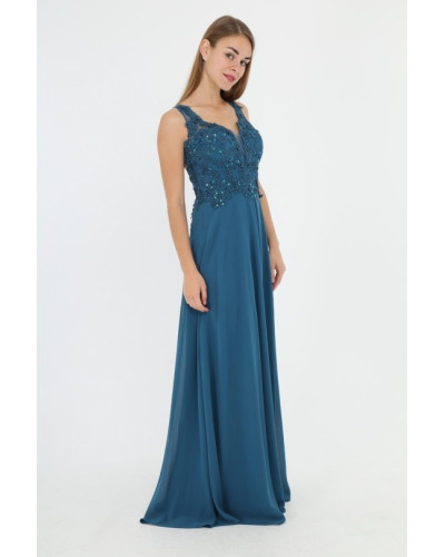 Robe longue de cocktail, Bleu Canard