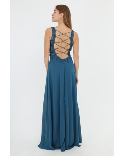 Robe longue de cocktail, Bleu Canard
