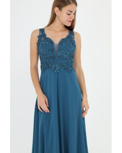 Robe longue de cocktail, Bleu Canard
