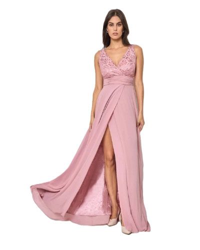 Robe longue de cocktail avec dentelle, Vieux rose