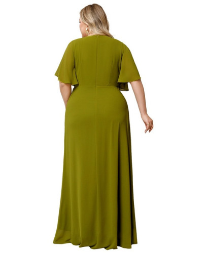 Robe longue de cocktail, grande taille, Vert Olive