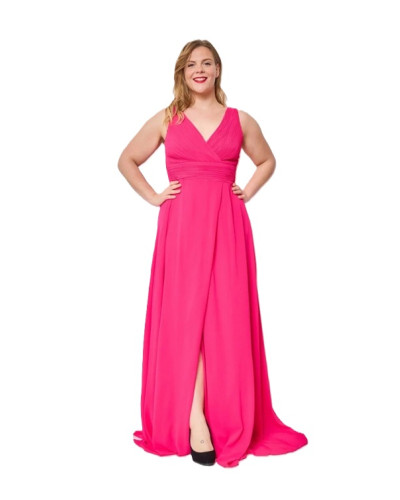 Robe longue de cocktail fendue, Fuchsia