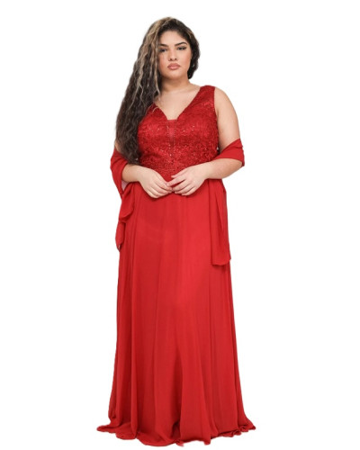 Robe longue de cocktail, grande taille, Bordeaux