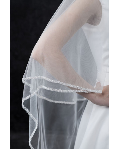Voile avec bordure perlée, Ivoire