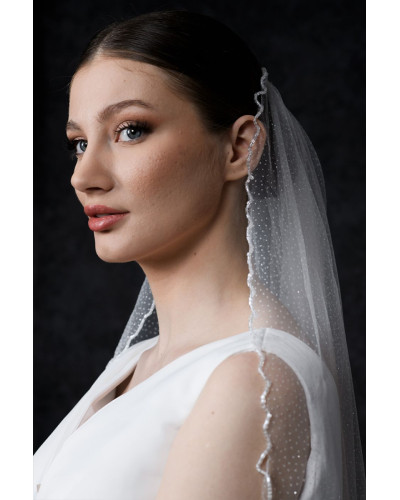 Voile en tulle pailleté avec bordure perlée, Ivoire