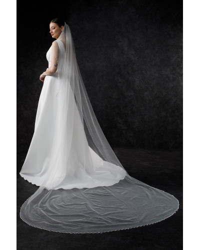 Voile en tulle pailleté avec bordure perlée, Ivoire