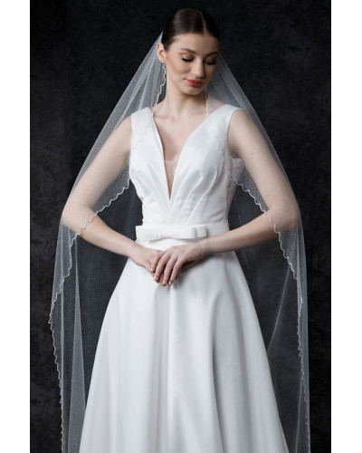 Voile en tulle pailleté avec bordure perlée, Ivoire