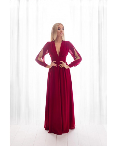 Robe longue de cocktail, avec manches longues, Cerise