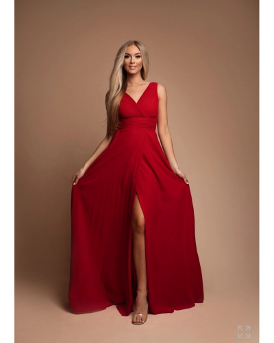 Robe longue de cocktail, avec fente, Rouge