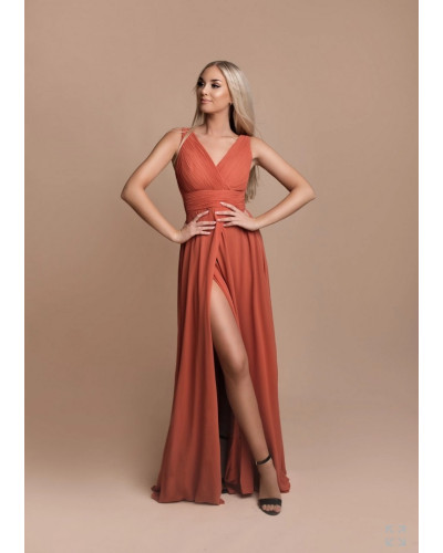 Robe longue de cocktail, avec fente, Rouille