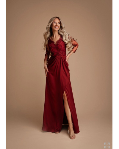 Robe longue de cocktail, avec manches longues, Cerise