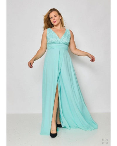 Robe longue de cocktail, avec fente, Bleu Turquoise
