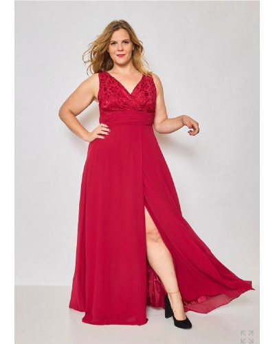 Robe longue de cocktail, avec fente, Cerise