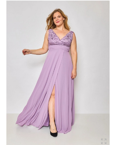 Robe longue de cocktail, avec fente, Lavande