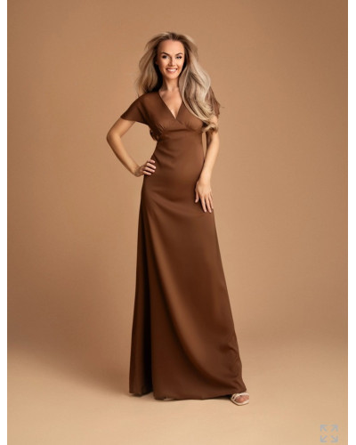 Robe longue de cocktail, avec petites manches, Chocolat