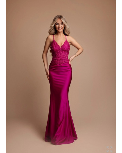 Robe longue de cocktail, avec fines bretelles, Fuchsia