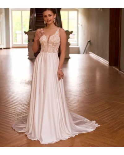 ANNAIS BRIDAL - Robe de mariée avec corsage en dentelle illusion et jupe fluide en satin