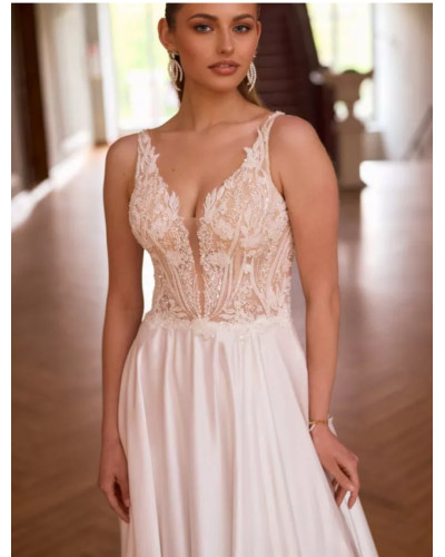 ANNAIS BRIDAL - Robe de mariée avec corsage en dentelle illusion et jupe fluide en satin