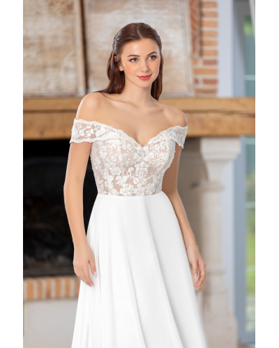 MAXIMS WEDDING - Robe de mariée, fluide en dentelle et mousseline