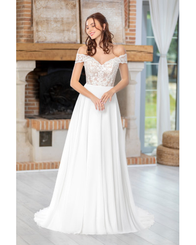 MAXIMS WEDDING - Robe de mariée, fluide en dentelle et mousseline