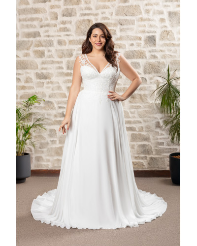 MAXIMS WEDDING - Robe de mariée, fluide en dentelle et mousseline