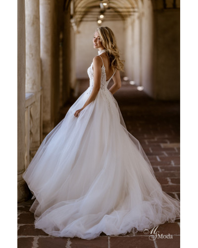 MS MODA - Robe de mariée, avec tour de cou amovible en dentelle