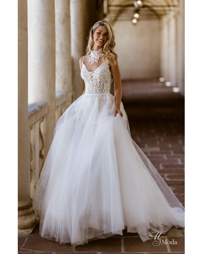 MS MODA - Robe de mariée, avec tour de cou amovible en dentelle