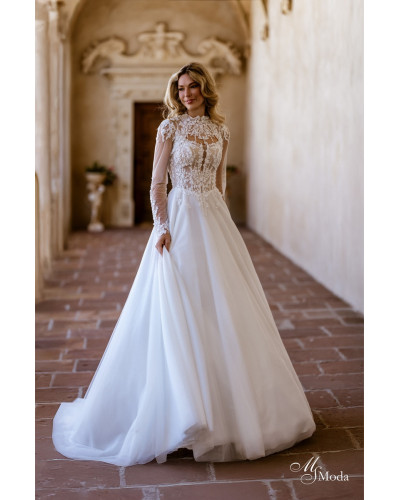 MS MODA - Robe de mariée, avec dentelle et mousseline