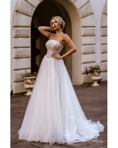 MS MODA - Robe de mariée, bustier, avec perles et strass