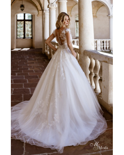 MS MODA - Robe de mariée, princesse, avec plumes et fleurs 3D