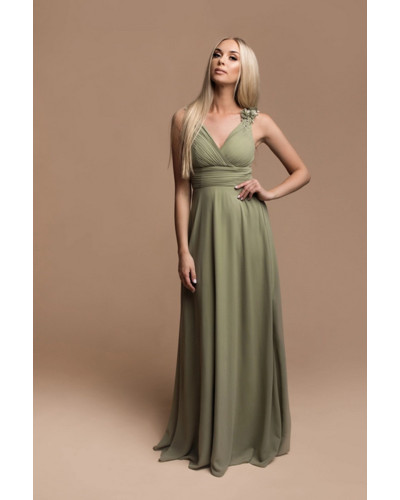 Robe longue de cocktail avec applications, Vert Olive