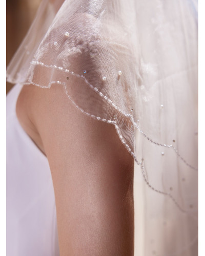 Voile en tulle souple à deux couches avec bord perlé longueur 80/60 cmtres