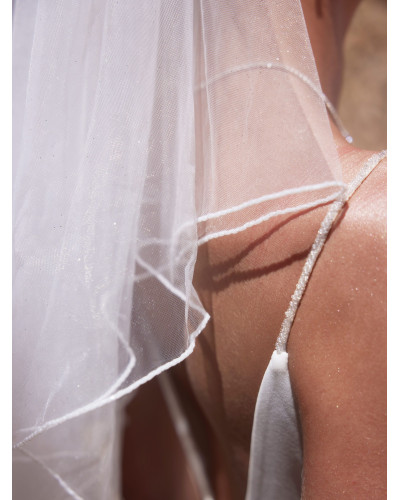 Voile de mariée en tulle pailleté à deux couches, longueur 80/60 cm