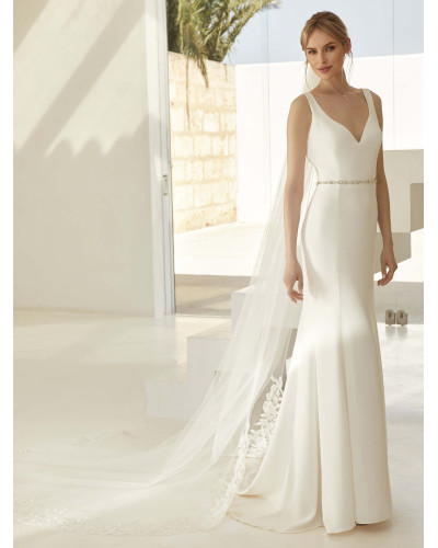 Voile en tulle Diamond, avec bord coupé nu et bordure en dentelle, longueur 280 cm