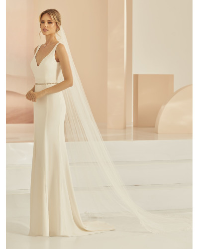 Voile de tulle doux avec bord coupé et appliques en dentelle, longueur 300 centimètres