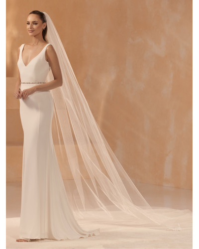 Voile en tulle diamond avec bords coupés et bordure en dentelle, longueur 350 centimètres