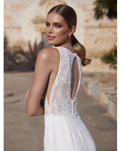 Combinaison de mariée, en crêpe extensible et dentelle, Ivoire