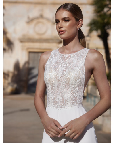 Combinaison de mariée, en crêpe extensible et dentelle, Ivoire