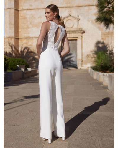 Combinaison de mariée, en crêpe extensible et dentelle, Ivoire