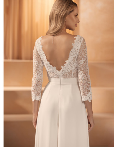 Combinaison de mariée, en crêpe stretch et dentelle, Ivoire