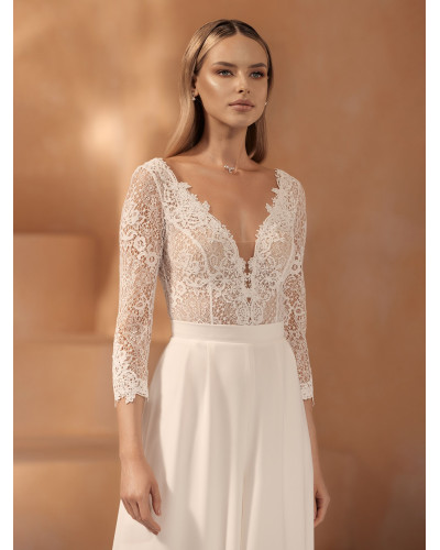 Combinaison de mariée, en crêpe stretch et dentelle, Ivoire