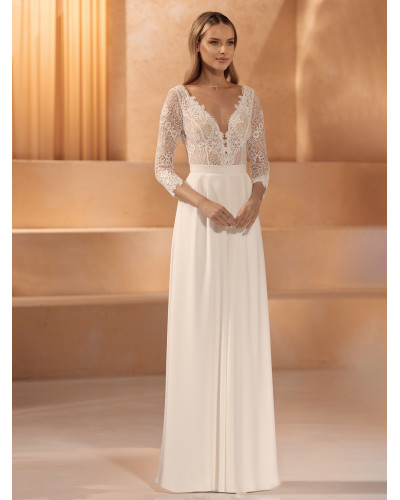 Combinaison de mariée, en crêpe stretch et dentelle, Ivoire