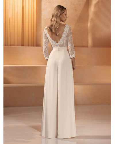 Combinaison de mariée, en crêpe stretch et dentelle, Ivoire