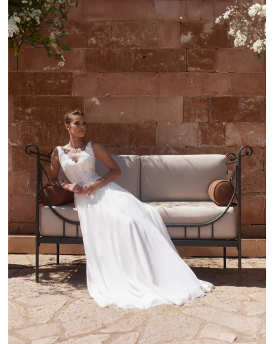 Robe de mariée, avec dentelle sur le buste, Ivoire