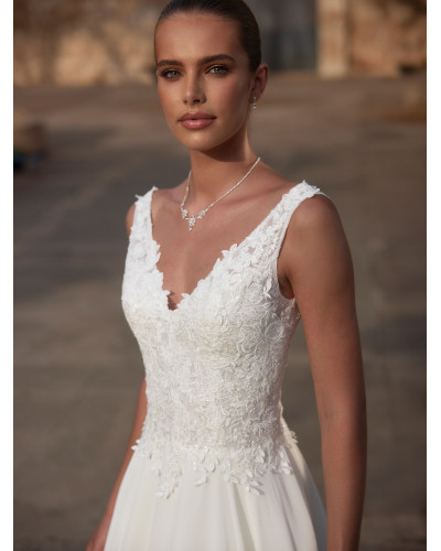 Robe de mariée, avec dentelle sur le buste, Ivoire