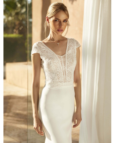 Top de mariée en dentelle à manches courtes, Ivoire