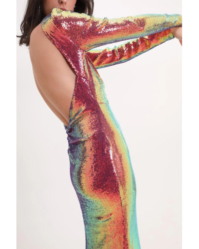 Robe de cocktail, multicouleur, à strass