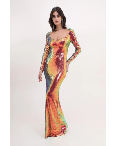 Robe de cocktail, multicouleur, à strass
