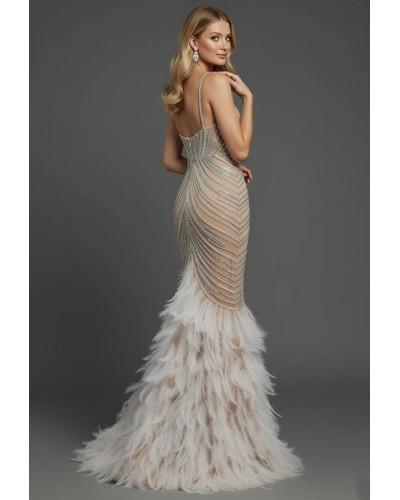 Robe de cocktail, avec plumes, Dorée