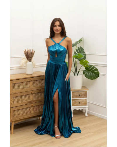 Robe de cocktail, plissée, Bleu Pétrole